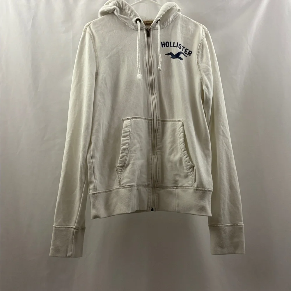 Hollister White Men's Hoodie Size Medium Fill Zip California - Picture 2 of 9